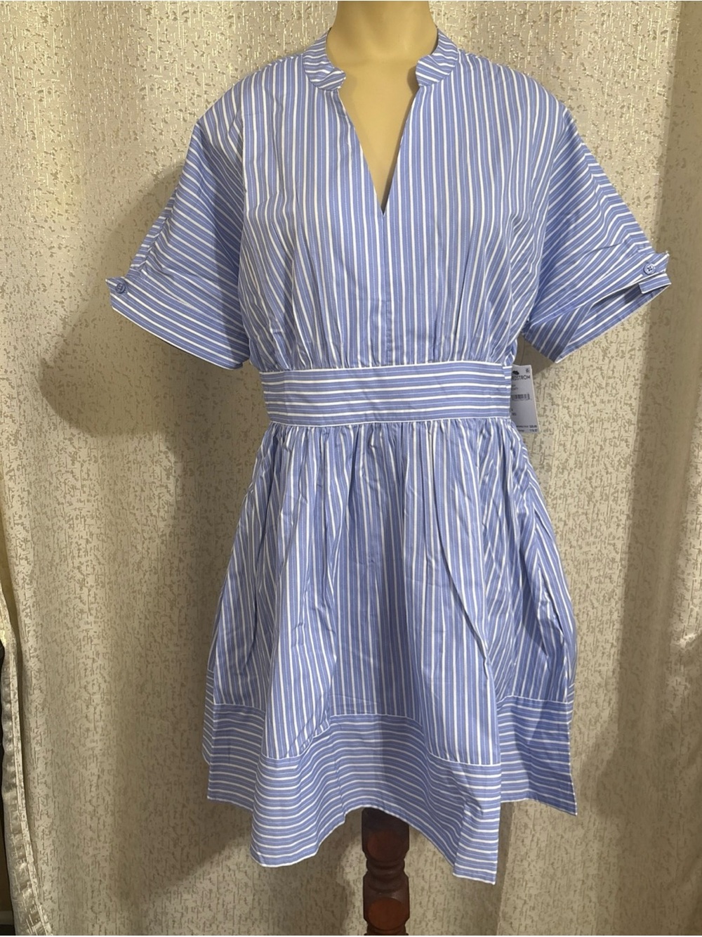 Ted Baker blue striped mini dress, net, size 4